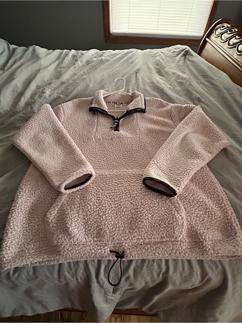 PINK Victoria's Secret Pale Pink Sherpa Quarter-Zip Pullover
